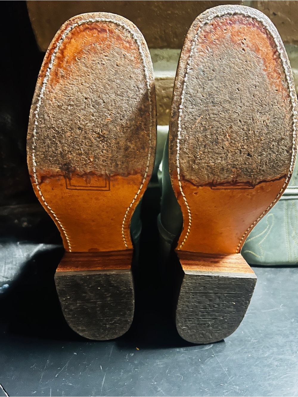 Frye Sage Green Leather knee high Heeled Boots - Picture 5 of 6